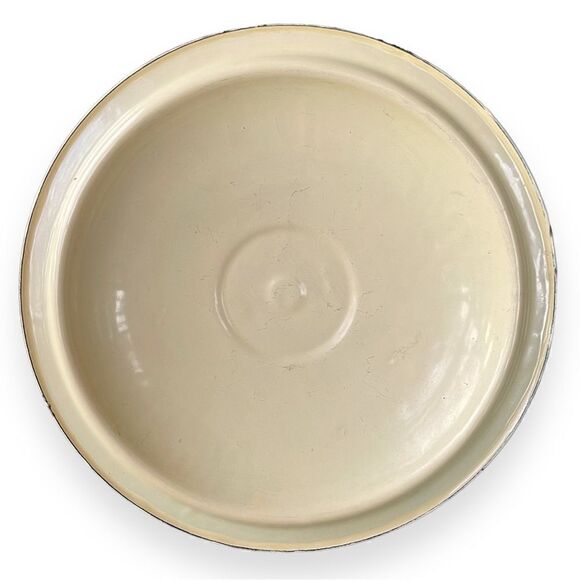 Vintage Pale Yellow Brown Trim Enamelware Large Stock Pot 12” Decorative - Picture 11 of 16